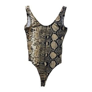Willow Root Womens Snakeskin Print Bodysuit Tan Black Scoop Neck Small USA Made